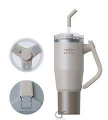 Brave Temp Guard Vacuum Insulated Travel Mug – 180° Rotating Handle, 24H Cold & 12H Hot Retention, Leak-Proof Lids, 1200ml - Beige