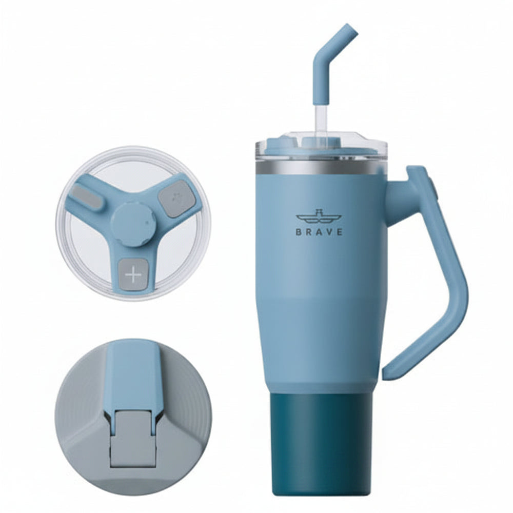 Brave Temp Guard Vacuum Insulated Travel Mug – 180° Rotating Handle, 24H Cold & 12H Hot Retention, Leak-Proof Lids, 1200ml - Blue