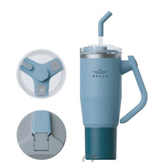 Brave Temp Guard Vacuum Insulated Travel Mug – 180° Rotating Handle, 24H Cold & 12H Hot Retention, Leak-Proof Lids, 1200ml - Blue