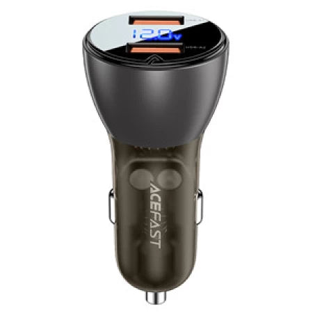 Acefast B7 metal car charger 45W (USB-A + USB-A) with digital display transparent black