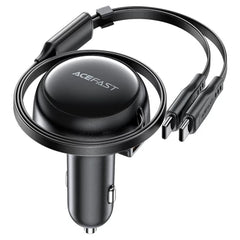 Acefast B13 53W 2-in-1 (2*USB-C) car charger with retractable cable, black