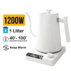 غلاية كهربائية رقمية ذات عنق بطة من NHE سعة 1.0 لتر، طراز: KT10Pro أبيض