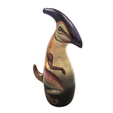 Decorative object resembling a penguin with a purple beak on a white background