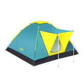Blue and yellow tent with a white background