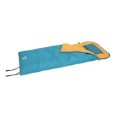 Blue and orange sleeping bag on a white background