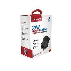 Promate -PowerPort-33W Power Delivery GaNFast™ Charging Adapter,BLACK