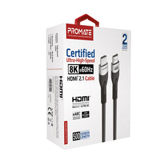 Promate Certified Ultra-High-Speed 8K@60Hz HDMI™ 2.1 Cable ,Dynamic HDR,Gray