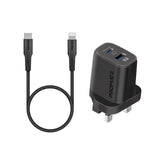 Promate - 25W PD Dual Port Adapter with Ultra-Fast USB-C to Lightning Cable ,BLACK