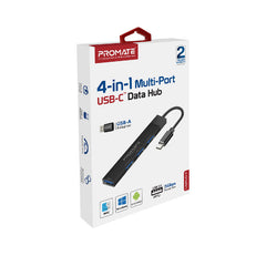 Promate - LiteHub-4 4-in-1 Multi-Port USB-C Data Hub,Black