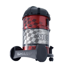 مكنسة كهربائية أسطوانية من شارب، 2100 واط، سعة 21 لترًا، لون أحمر