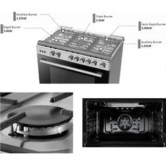 موقد غاز شارب 90×60 سم، 5 شعلات، مصنوع من الفولاذ المقاوم للصدأ