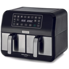 مقلاة هوائية رقمية مزدوجة من كينوود، سعة 4 لترات + 4 لترات، لون أسود/فضي