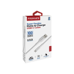 Promate -xCord-AC,Super Flexible Data and Charge USB-C Cable,WHITE
