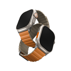 سوار ساعة أبل الذكية المغناطيسي القابل للعكس من UNIQ REVIX إصدار بريميوم، مقاس 49/45/44/42 مم - زعفران (برتقالي زعفراني/خاكِي)