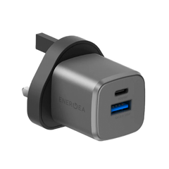 ENERGEA AMPCHARGE GAN20, 1C1A PD/QC3.0 WALL CHARGER,20W (UK) - GUNMETAL