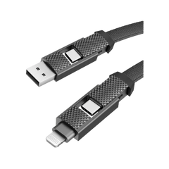 BAZIC GOCHARGE ALUCABLE, 4 IN 1 ALUMINIUM CHARGING CABLE WITH USB A/C INPUT AND USB C/LIGHTNING OUTPUT. PD FAST CHARGE 1M - BLACK