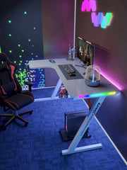 Gamax P201-LW RGB Carbon fiber Gaming Table 140*100*74 cm with Mousepad (L Shape - Left) - White