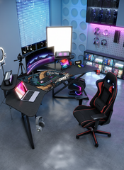 Gamax D2204B Curved Carbon fiber Gaming Table 180*70*74 cm with Multi Level Shelves & Mousepad - Black