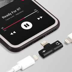 Promate - iHinge-LT,2-in-1 Audio & Charging Adaptor with Lightning Connector,Black