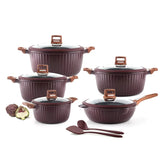OSFE Granite Cookware Set 12 pcs (Pot 32, 28, 24, 20 cm, Pan 28 cm) with Free 2 Pcs of Utensil Tools - Crimson