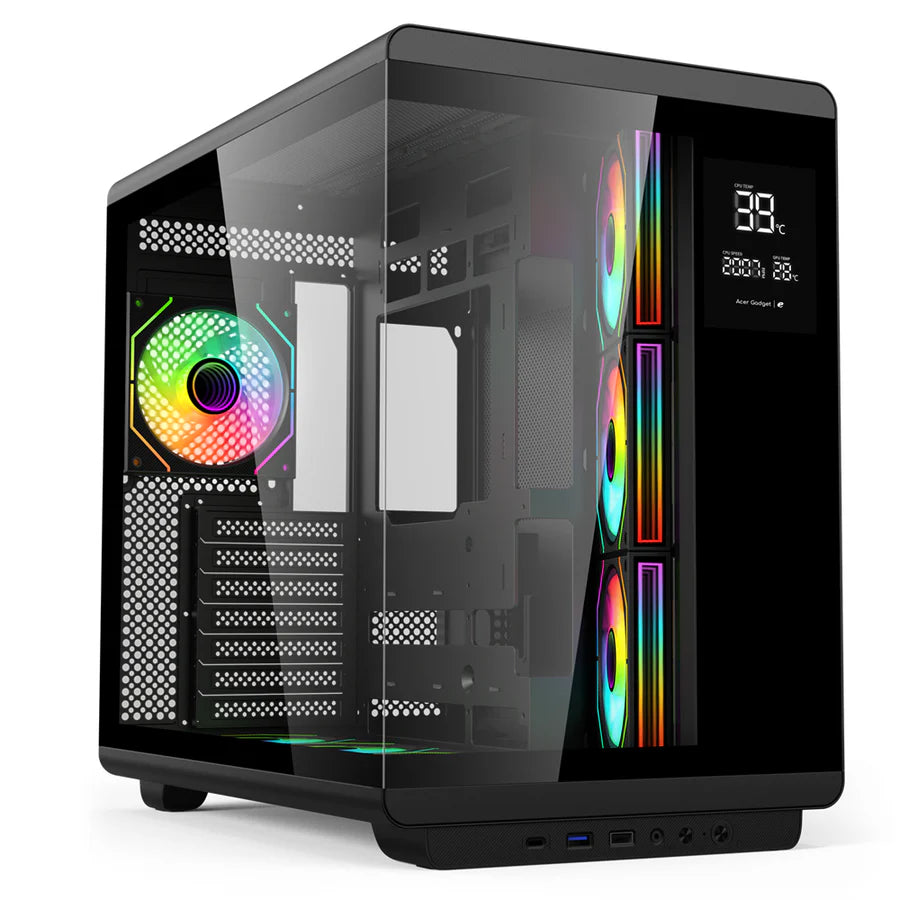Acer U600B Mid Tower Gaming Case – Black (7 ARGB Fans + Temp Display)