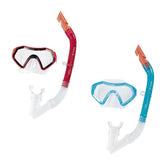 Two snorkel sets with masks on a white background