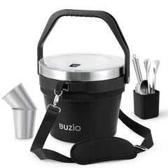 Buzio Insulated Ice Bucket 7L with Lid Scoop Tongs and 2 Cups - Black