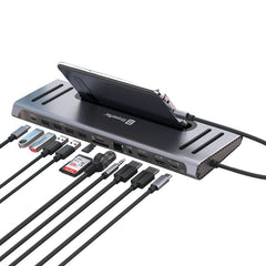 Xtrememac Type-C 12 In 1 Docking Hub Station - Ethernet, 2* HDMI 4K, Sd,Msd Cards, Usb-C Pd 100W, Usb-C, 4* Usb 3.0, Audio In/Out