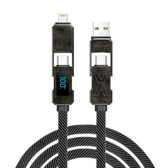 كابل شحن سريع WIWU X Series بقوة 100 واط، مزود بشاشة رقمية، مصنوع من سبائك الزنك، مضفر مغناطيسي، ثنائي الاتجاه، بطول 1.5 متر، مصنوع من سبائك التيتانيوم.