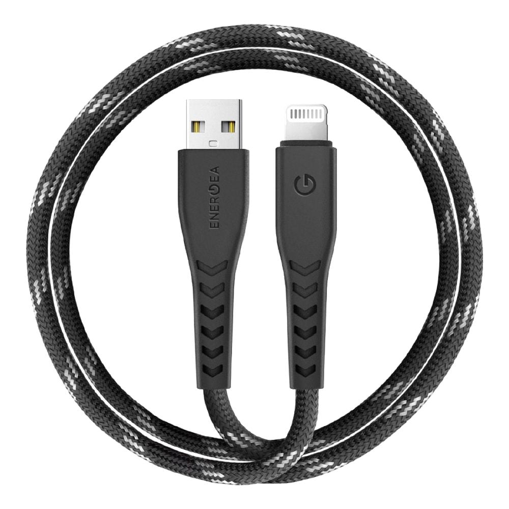 ENERGEA NYLOFLEX CABLE, CHARGE AND SYNC TOUGH LIGHTNING C89 MFI 1.5M – BLACK