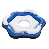 Blue and white inflatable pool toy with 'HF' branding on a white background