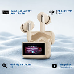 Promate Arix ANC True Wireless Earbuds with Smart Touch Display, 1.47" TFT IPS Screen, Quad-Mic ENC,Black