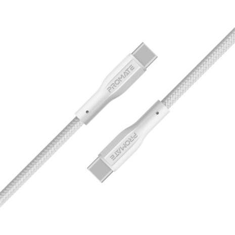 Promate Super-Flexible 60W USB-C to USB-C Cable ,2A Standard Charging,WHITE