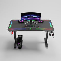 Gamax P206 Tempered Glass Surface Gaming Table 120*60*74 cm with Mousepad & Full RGB - Black