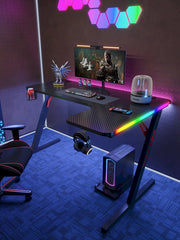 Gamax P201-RB RGB Carbon fiber Gaming Table 140*100*74 cm with Mousepad (L Shape - Right) - Black