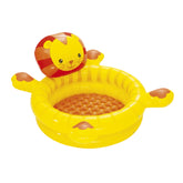 Inflatable lion-shaped pool with a yellow interior on a white background