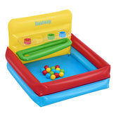 Colorful inflatable pool toy with colorful balls on a white background, featuring the Bestway brand.