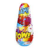 Colorful inflatable boxing bag with 'BAM!', 'BOOM!', and 'POW!' text on a white background