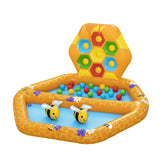 Inflatable pool with honeycomb design and colorful balls on a white background