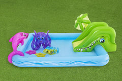 Bestway 2.39M X 2.06M X 86CM Fantastic Aquarium Play Center (Contents:One pool, one slide, one dolphin, two clown fish, one octopus, two rings, repair patch) Age 2+