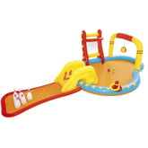 Bestway 4.35M X 2.13M X 1.17M Lil' Champ Play Center (One pool,one slide,six bowling pins,one basketball stand,two inflatable rings,4 play balls,repair patch.) Age 2+