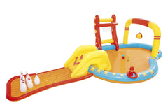 Bestway 4.35M X 2.13M X 1.17M Lil' Champ Play Center (One pool,one slide,six bowling pins,one basketball stand,two inflatable rings,4 play balls,repair patch.) Age 2+