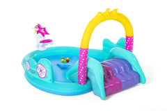 Bestway 2.74M X 1.98M X 1.37M Magical Unicorn Play Center (1 pool, 1 slide, 1 inflatable star ring, 1 magic wand, 6 play balls,repair patch.) Age 2+