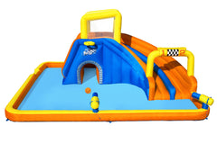 Bestway 5.51M X 5.02M X 2.65M Super Speedway Mega Water Park (1 slide, 1 blower, 1 repair kit (multiple assorted patches), 1 storage bag,10 bouncer stakes, 1 waters spraying hose,1 basketball) Age 5-10