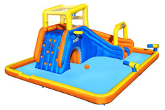 Bestway 5.51M X 5.02M X 2.65M Super Speedway Mega Water Park (1 slide, 1 blower, 1 repair kit (multiple assorted patches), 1 storage bag,10 bouncer stakes, 1 waters spraying hose,1 basketball) Age 5-10