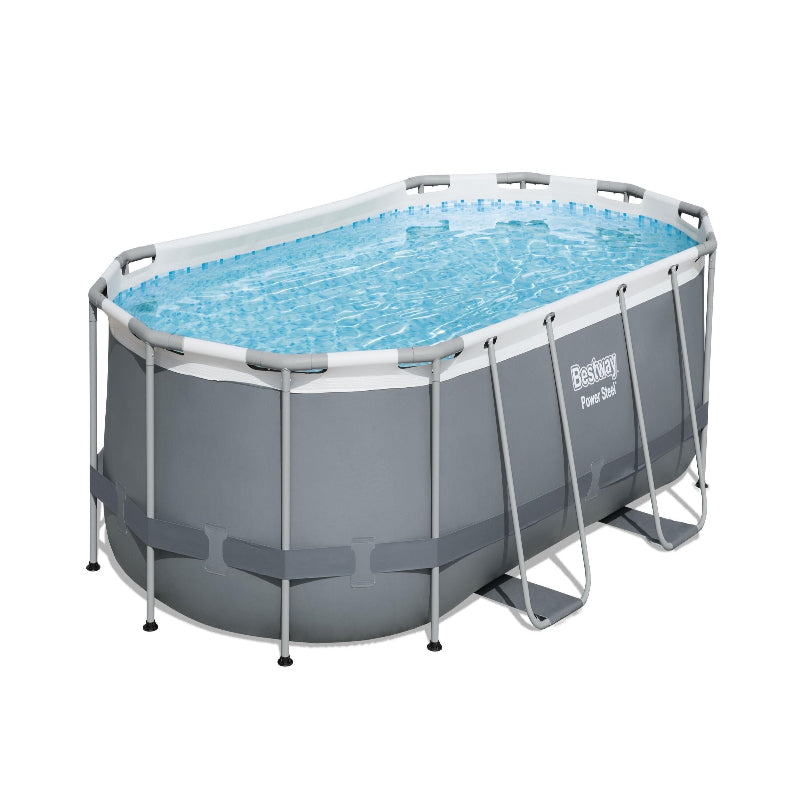 Bestway Oval Frame Pool Set 4.27m x 2.50m x 1.00m Includes Pool + Filter Pump(220-240V) + Ladder + ChemConnect Dispenser + Compatible with Cartridge 58094(II)220-240V