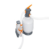 Bestway 11355L/3000GAL Sand Filter (Contents:Sand Filter(220-240V~, 500W), Pumps water flow rate 11355L/h(3000gal/h), Required sand size: #20 silica sand, 0.45-0.85mm, approximately 36KG, Compatible with 1.25 in/ 3.2 cm valves using the adaptors incl