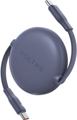 كابل فولتمي باورلينك يويو 3 أمبير، 1 متر، قابل للسحب (كابل ثنائي الاتجاه قابل للسحب)، من النوع C إلى النوع C، لون أزرق داكن