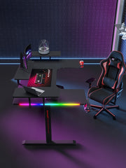 Gamax P203 RGB Carbon Fiber Gaming Workstation Desk with Multi Level Shelves and mousepad 160*100*74 cm - Black