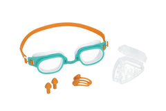 BESTWAY AQUANAUT ESSENTIAL GOGGLES SET (Contents:one pair of nose clips, one pair of ear plugs, and one pair of goggles,1 assorted colors) Age 7+